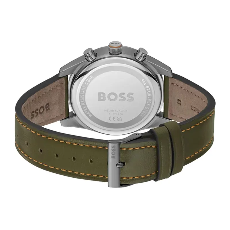 Hugo Boss Skytraveller Black Dial Leather Men's Watch- 1514148